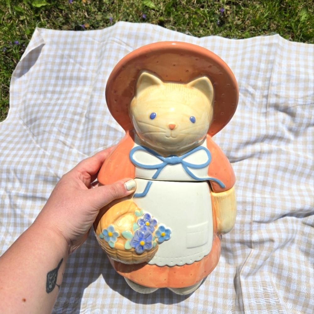 Cat Cookie Jar with Hat and Basket